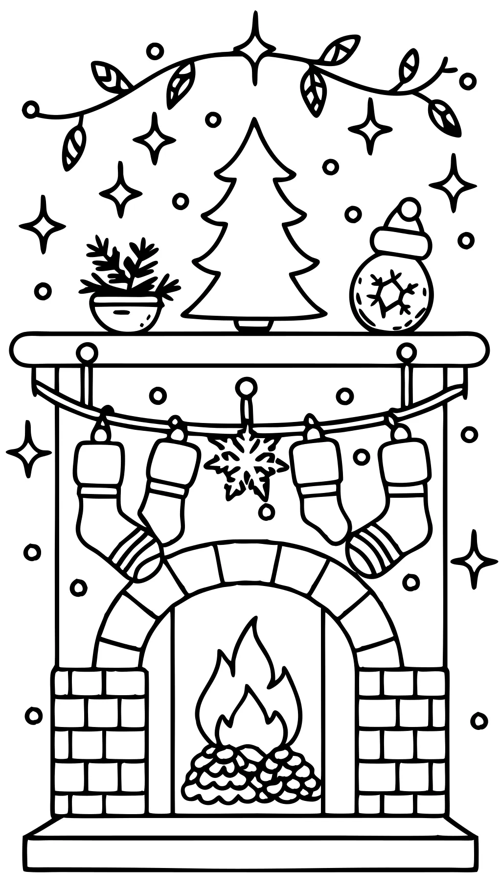 Páginas para colorear de Navidad chimenea